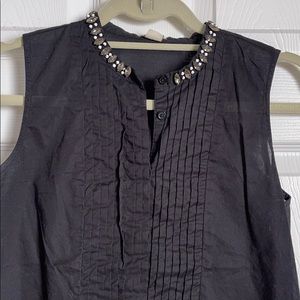J. Crew Sleeveless Beaded Neck Pleated Top